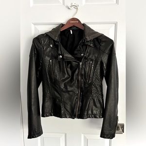 Free people vegan leather jacket with hoodie